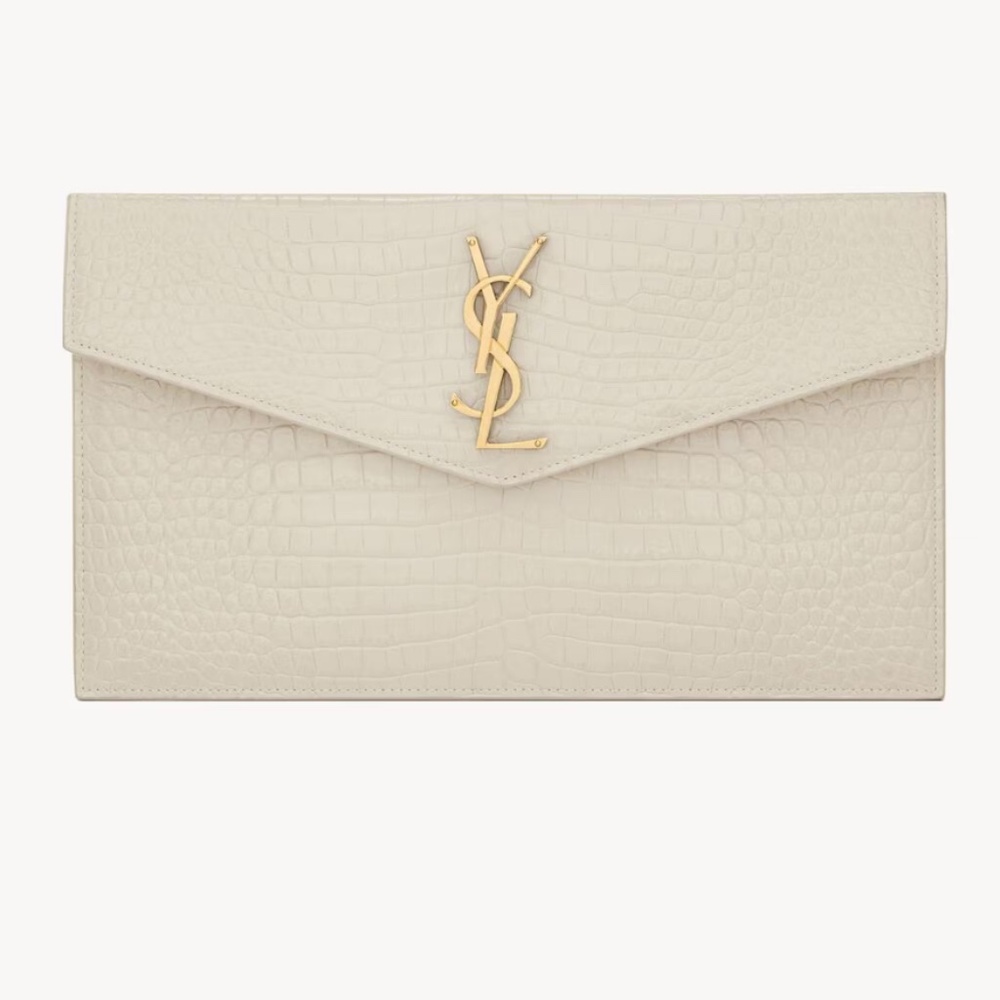 YSL UPTOWN POUCH IN CROCODILE-EMBOSSED SHINY LEATHER